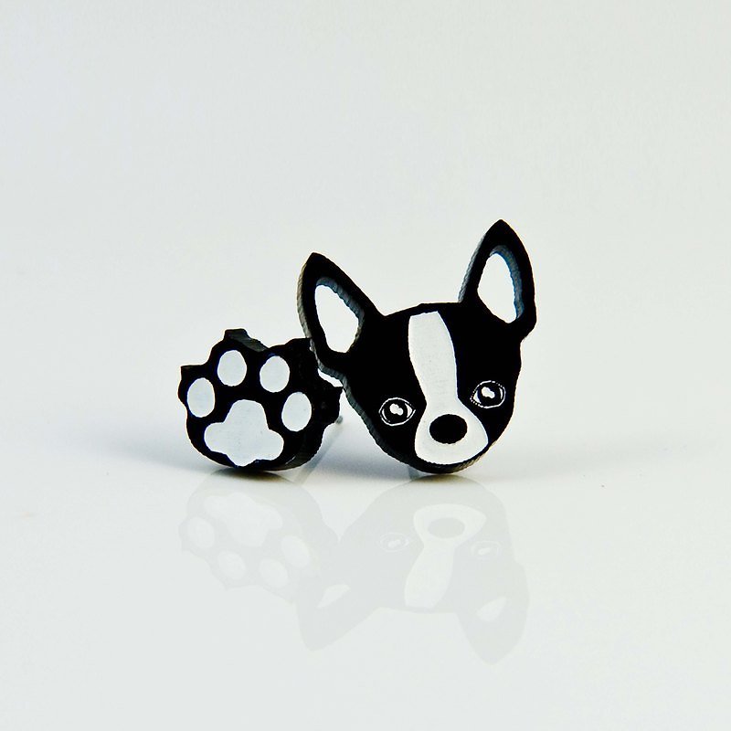 Chu Chu Poor Chihuahua Earrings/Anti-allergic Steel Needle/Clip Type - Earrings & Clip-ons - Acrylic Black