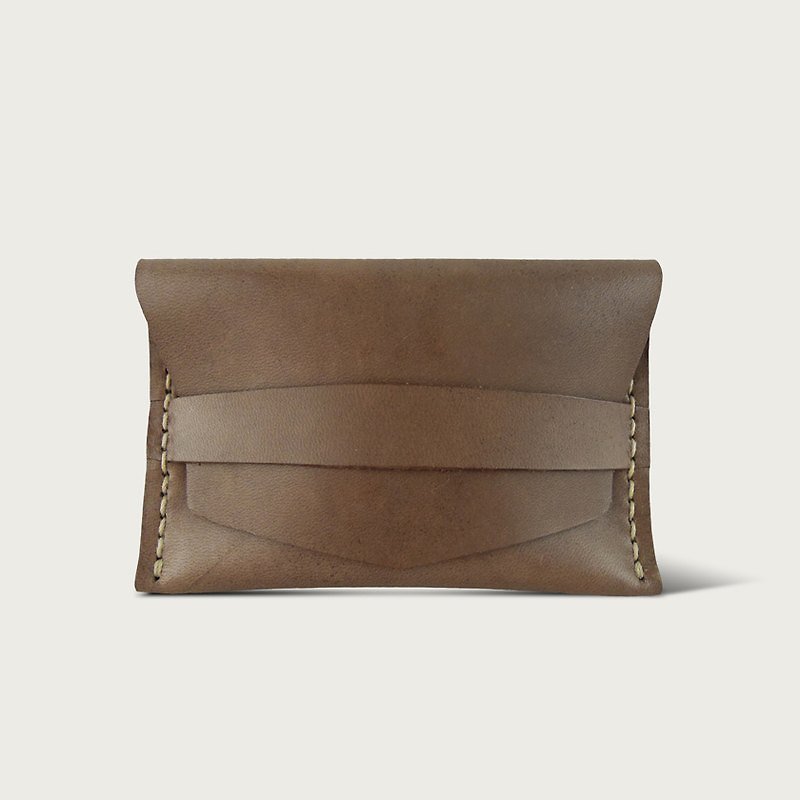 LINTZAN "hand-stitched leather" jumper-style purse / business card holder - brown - Coin Purses - Genuine Leather Brown