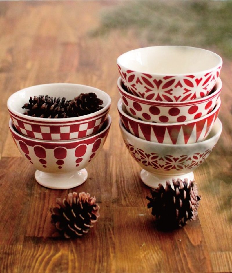KTF咖啡歐蕾碗6件組/復古古董碗(櫻桃紅) - 花瓶/花器 - 其他材質 