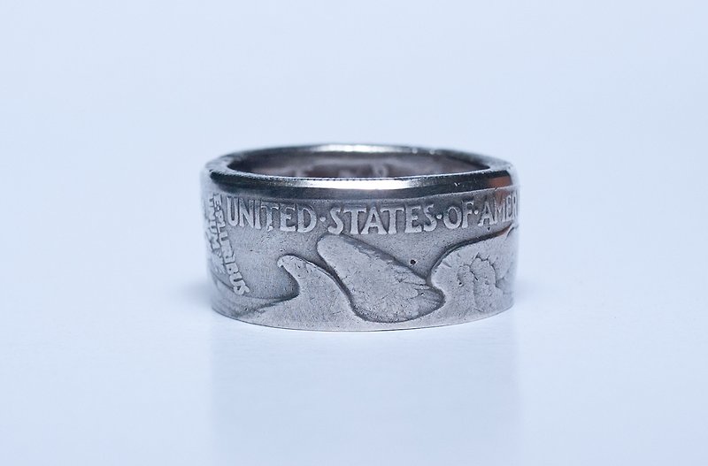 Dreamstation Leather Institute, American silver coin ring half dollar silver coin handmade half dollar, hippi, thunder, heavy machine #16 - General Rings - Other Metals Silver