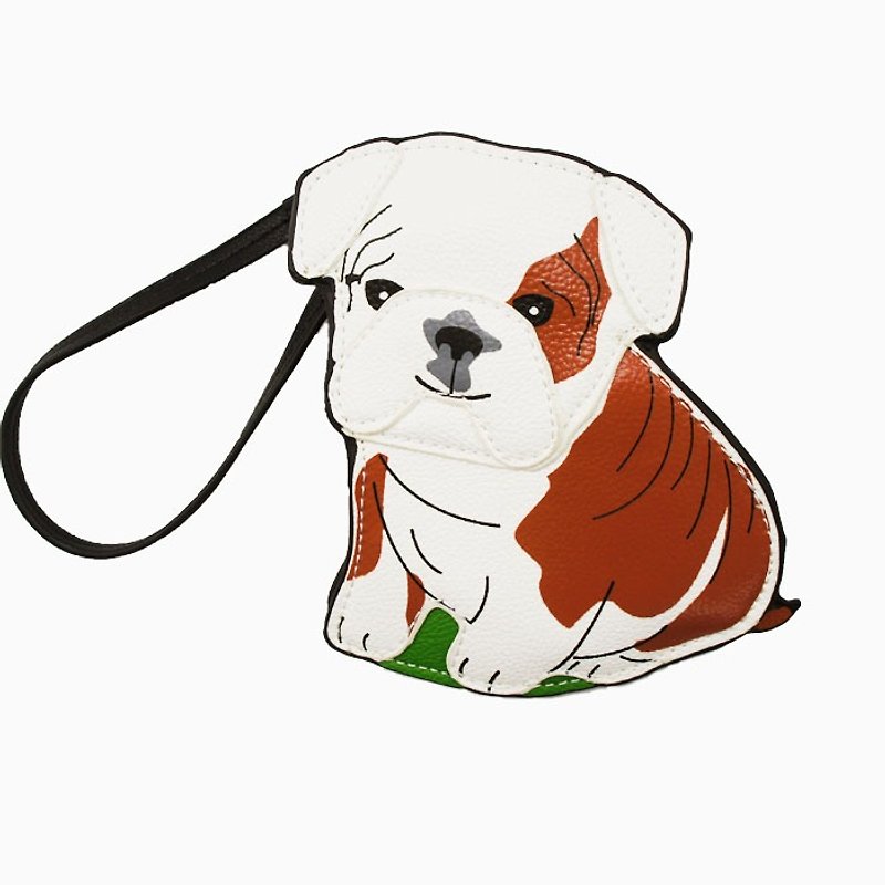 Sleepyville Critters - Adorable American Bulldog Puppy coin purse - Clutch Bags - Faux Leather Brown