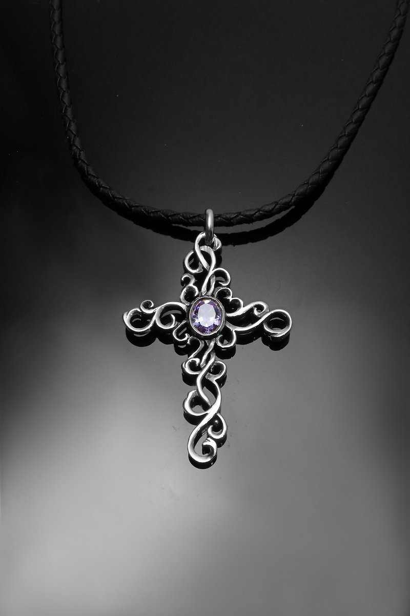Stone Series / personalized diamond cross large / 925 Silver - Necklaces - Other Metals Silver