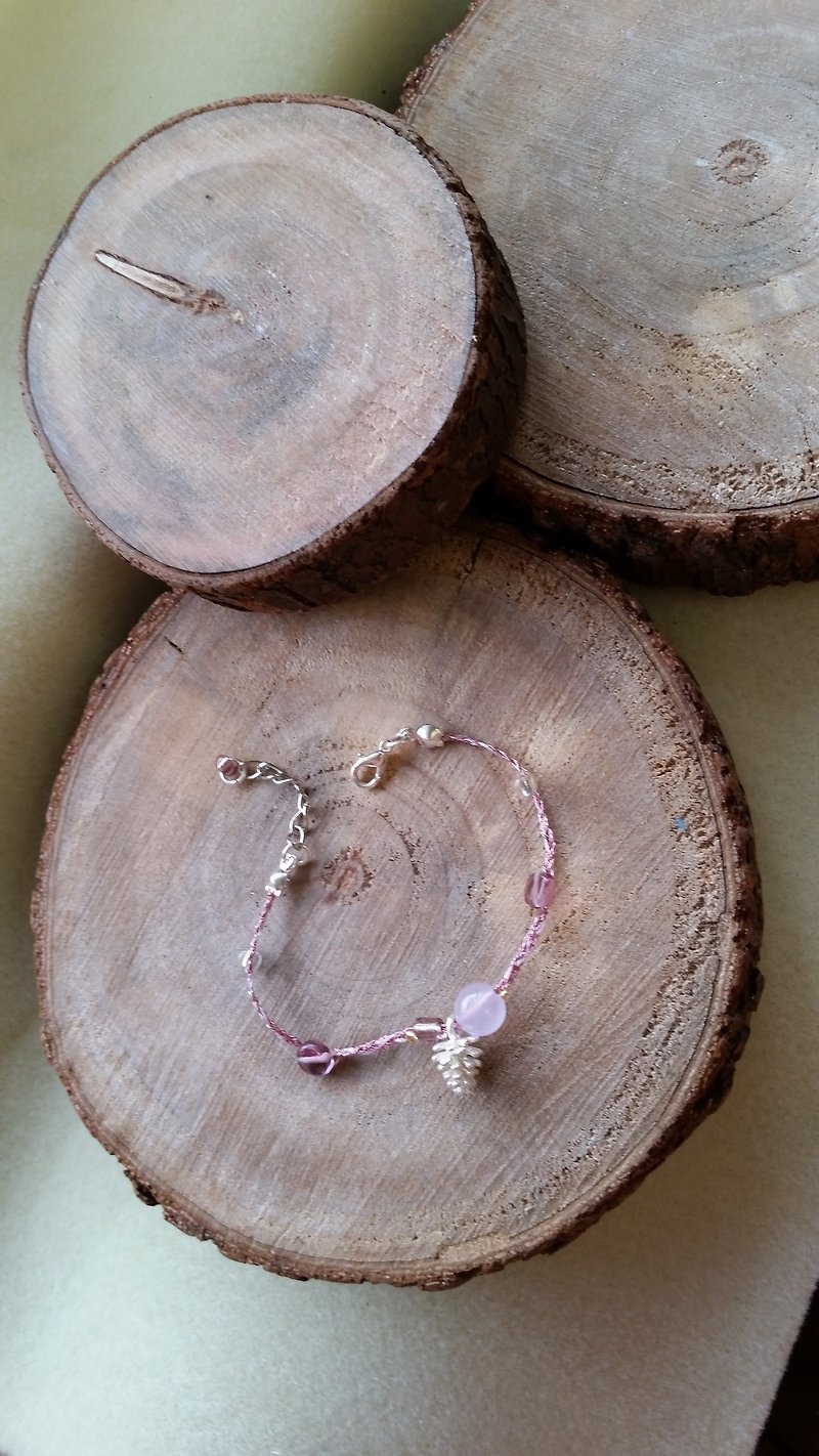 KNIT WITH LOVE purple chalcedony with small pine cones Peach Silver hand-knitted bracelet - สร้อยข้อมือ - เครื่องเพชรพลอย สึชมพู