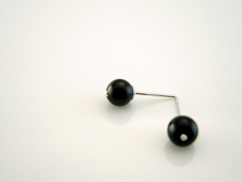 "Full Moon Full Moon" classic ear ear pin earrings - night black chalcedony paragraph - ต่างหู - เครื่องเพชรพลอย สีดำ