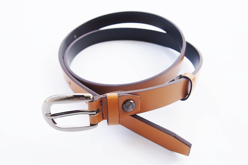 Brown genuine leather belt with smoke black buckle for girl and woman - เข็มขัด - หนังแท้ สีนำ้ตาล