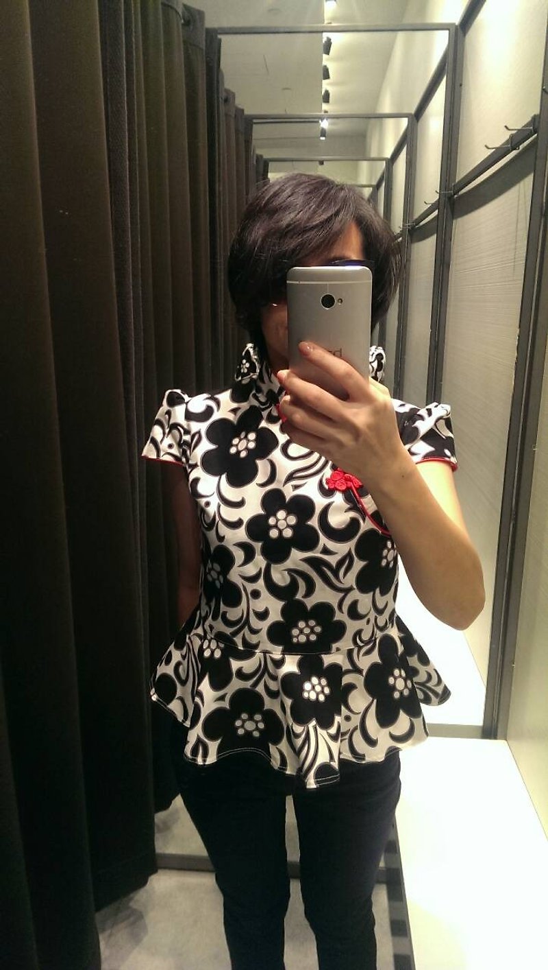 Angel Nina hand made custom improved cheongsam shirt - Women's Tops - Cotton & Hemp Black