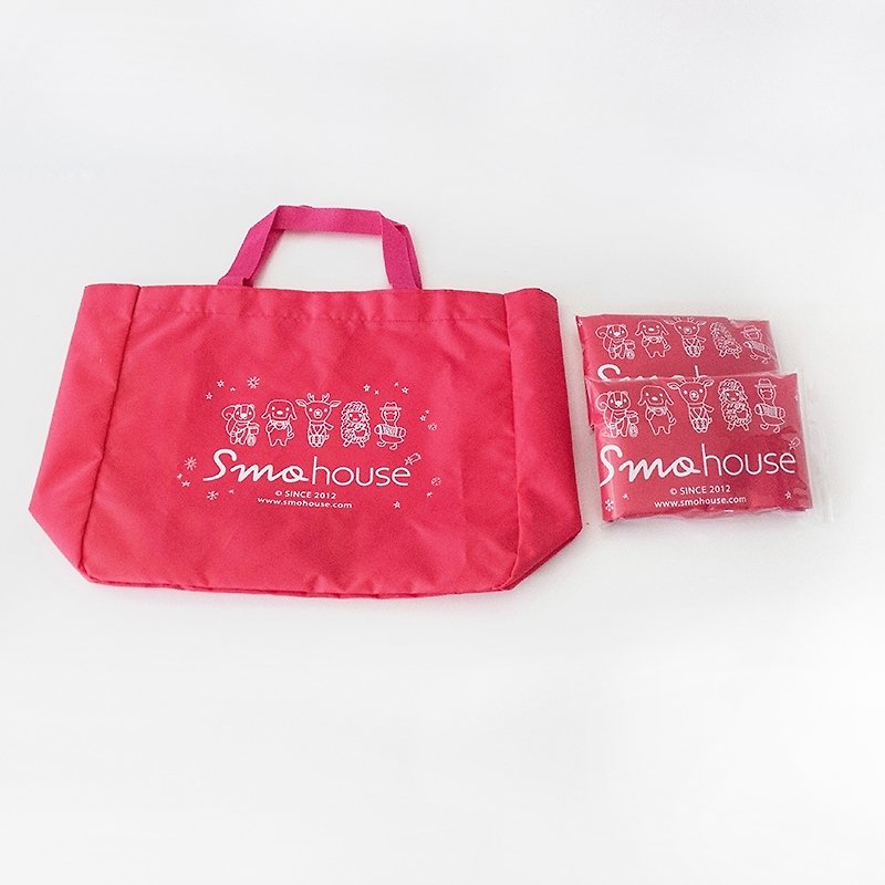 [Illustration] SamBou shopping bag: town residents Peach color - กระเป๋าถือ - พลาสติก สีแดง