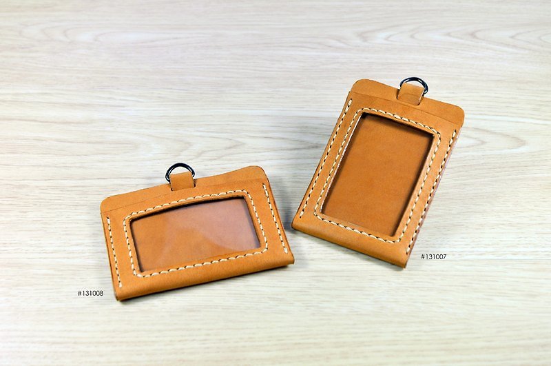 MICO hand-stitched leather leisure card holder/ identification card holder/ card holder/ work card holder (light tea) - การ์ด/โปสการ์ด - หนังแท้ สีส้ม
