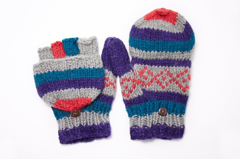 情人節禮物 限量一件手織純羊毛針織手套 / 可拆卸手套 / 內刷毛手套 / 保暖手套 - 幾何歐洲圖騰 - 手套 - 其他材質 多色