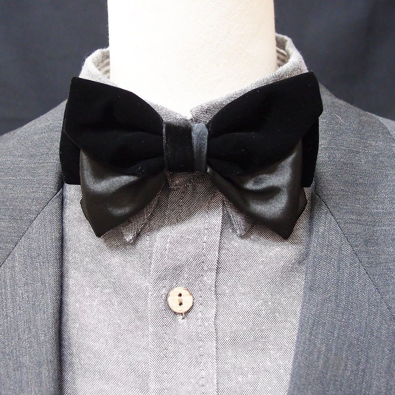 Black velvet and shine satin black bow tie - two design shapes available - Ties & Tie Clips - Other Materials Black