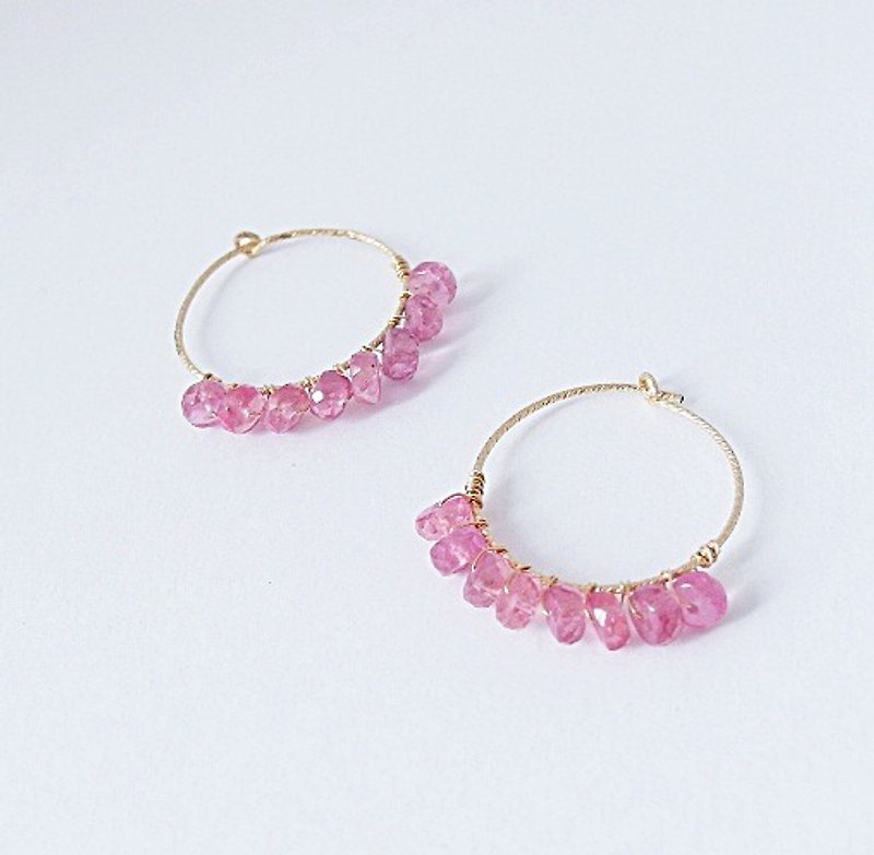 ∣一抹月光∣天然紅寶石纏繞圈圈耳環 - 耳環/耳夾 - 寶石 粉紅色