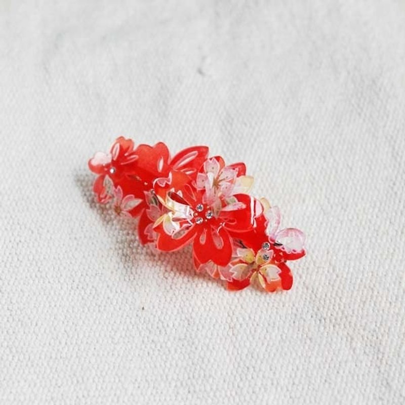 Thousands of cherry blossom fire, three-dimensional flower, automatic clip, hair clip, flat clip-red - Hair Accessories - Acrylic Red