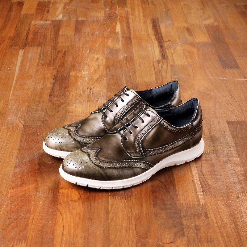 Vanger elegant beauty ‧ sports trend carved casual shoes Va172 silver - Men's Casual Shoes - Genuine Leather Gray