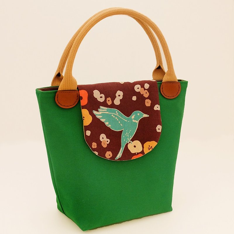 The birds are singing green canvas messenger bag green hand-stitched handles - กระเป๋าถือ - วัสดุอื่นๆ สีเขียว