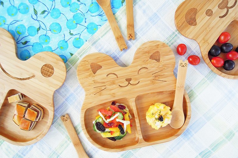 la-boos 竹製兒童餐具組 - 客製化文字版 - 彌月禮盒 - 竹 綠色