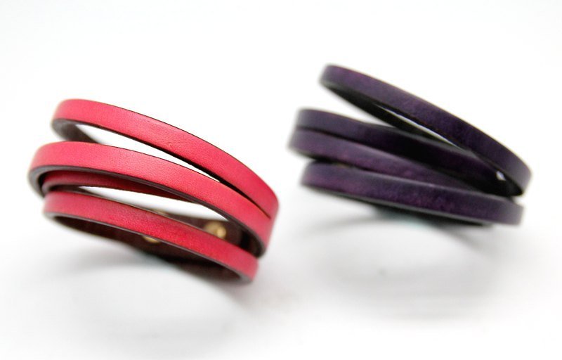 Double Wrap leather bracelet (1.2cm) - Flower Yan series - Bracelets - Genuine Leather 
