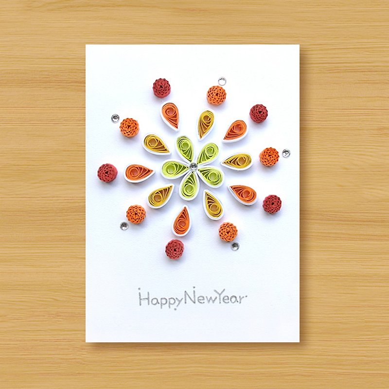 (6 options for choice) Handmade paper roll card _ 花火_A-New Year's card - การ์ด/โปสการ์ด - กระดาษ สีแดง