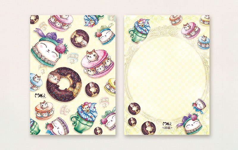 Good Meow Hand-painted Postcard-Cat Dessert Wants a Bite - การ์ด/โปสการ์ด - กระดาษ 