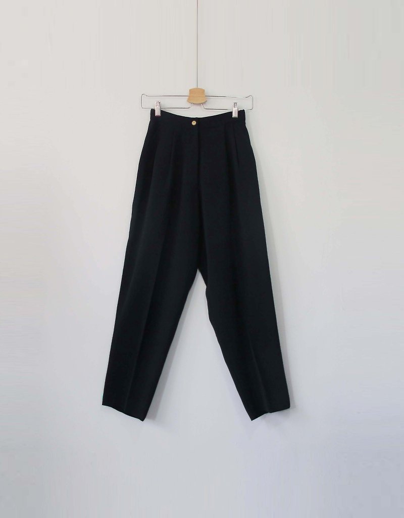 Wahr_ black gold buckle classic trousers - กางเกงขายาว - วัสดุอื่นๆ สีดำ