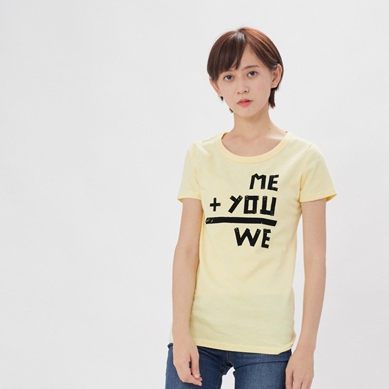 YOU+ME=WE ピーチ起毛ソフトコットン・半袖・レディースTシャツ - Tシャツ - コットン・麻 イエロー