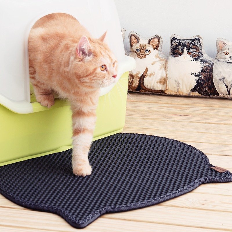 專利雙層設計 減少貓砂的貓砂墊 - 可愛貓咪(黑色) 約51x55.5cm - 貓砂/貓砂盆/貓砂墊 - 塑膠 黑色