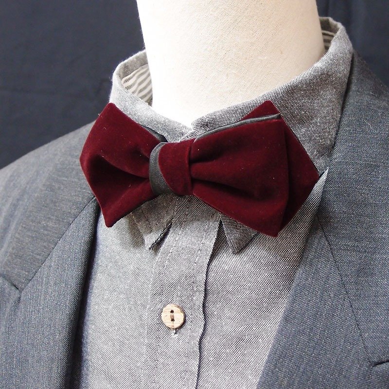 Burgundy/Sapphire blue / black velvet  bow tie - double sided availabl - Ties & Tie Clips - Other Materials Multicolor