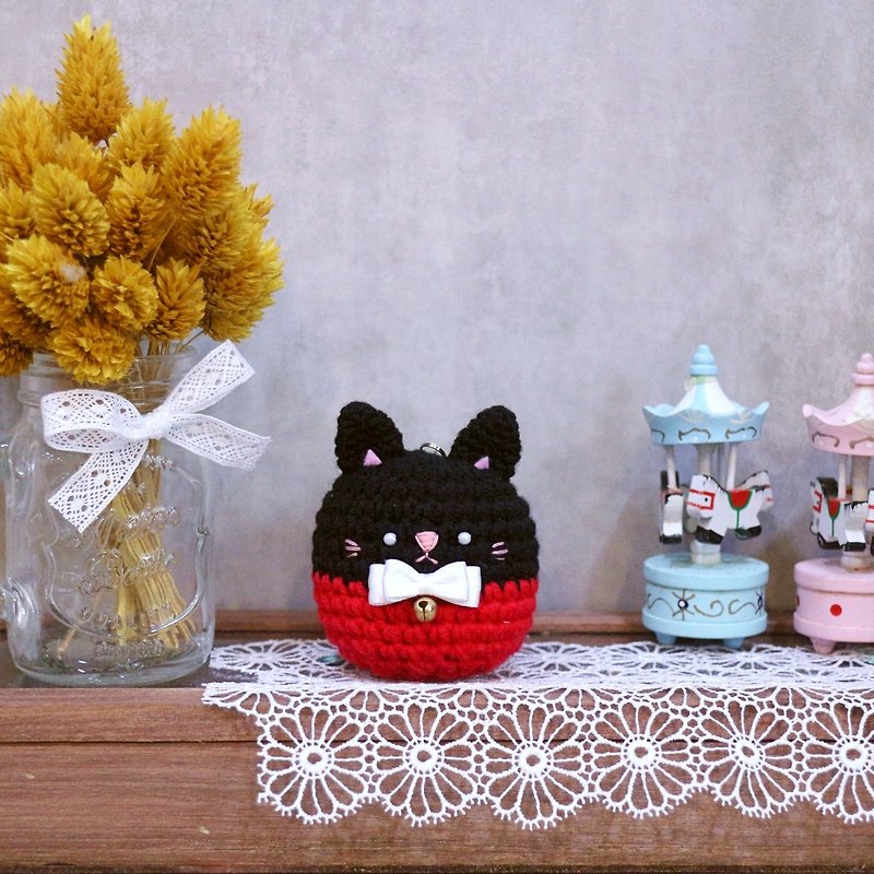 Fat black cat-key ring. Exchanging gifts - Keychains - Other Materials 