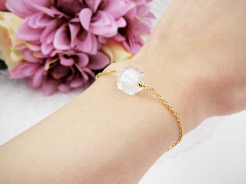 ♪FANG y [point crystal] box glass series bracelet - สร้อยข้อมือ - เครื่องเพชรพลอย สีเหลือง