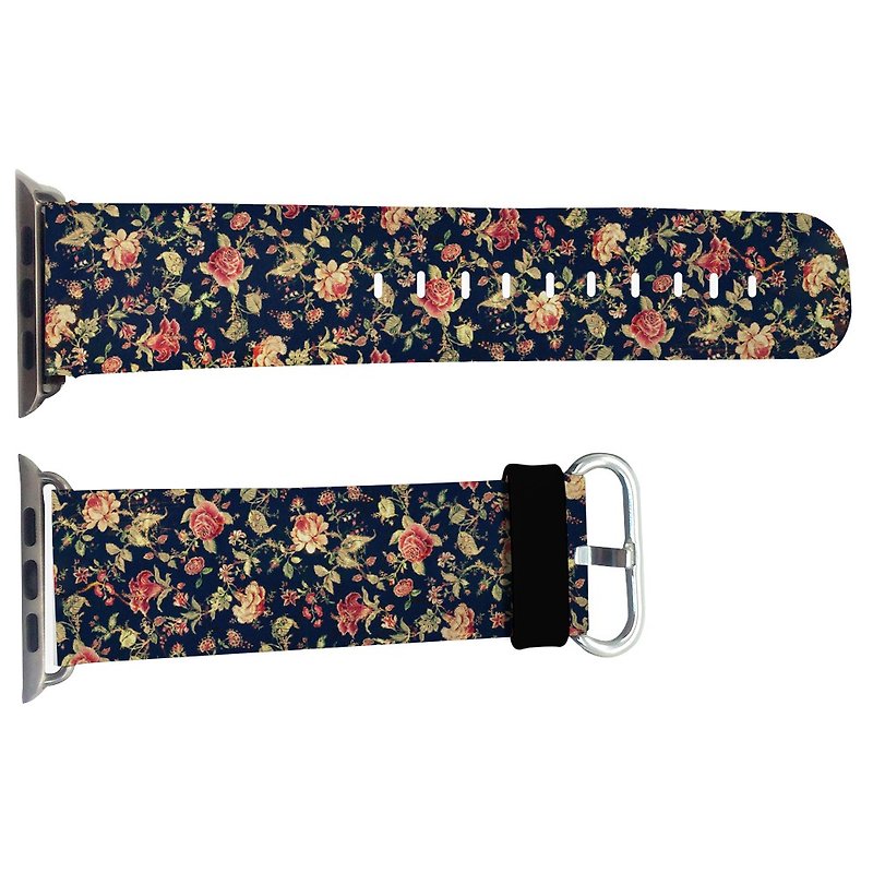 Black Floral Apple Watch Leather Strap Apple Watch Special Leather Strap (WB09) - สายนาฬิกา - หนังแท้ 