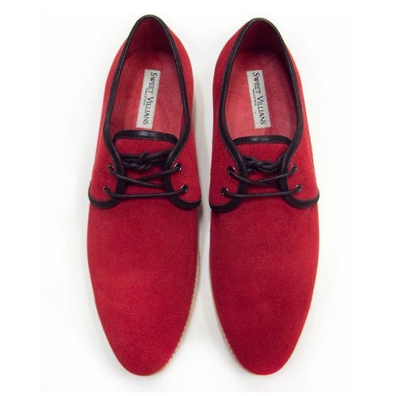 Sweet Villians 英倫麂皮Derby Shoes Casual Style 98291A, 酒紅色 - รองเท้าลำลองผู้ชาย - หนังแท้ สีแดง