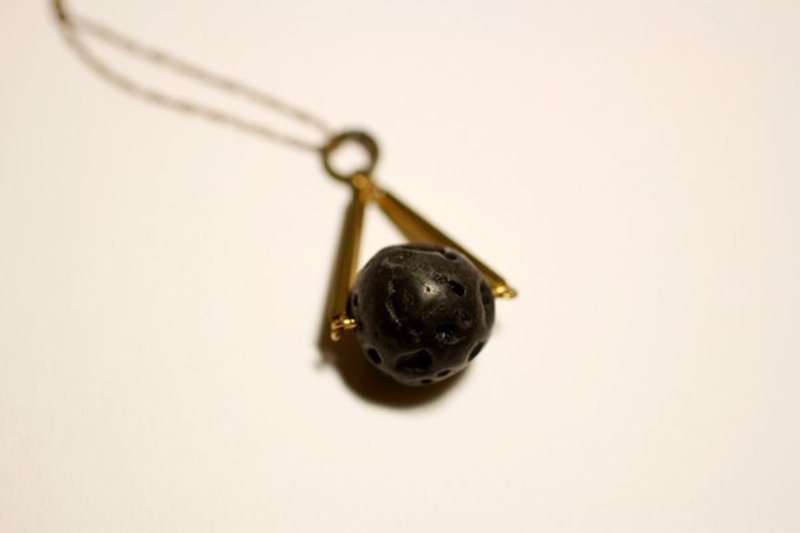 Black planet handmade necklace of natural stone / Brass - Necklaces - Other Metals Black