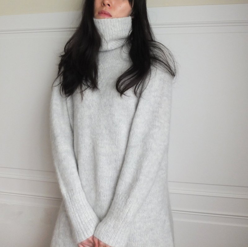 ライトグレーモヘアのセーターのスタイル手作りのオープンフォークドレス（改訂カシミヤモヘアの株式を詳細に転載してください、顧客サービスまでお問い合わせください） - ニット・セーター - コットン・麻 グレー