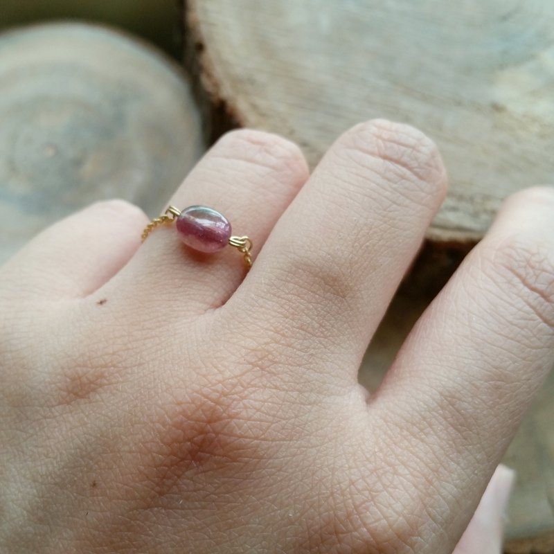 Please provide size when order - gold-plated/silver-plated chain ring with toumarine 新款鍍金鍊 紅茜扁珠軟戒指 - 戒指 - 寶石 紅色