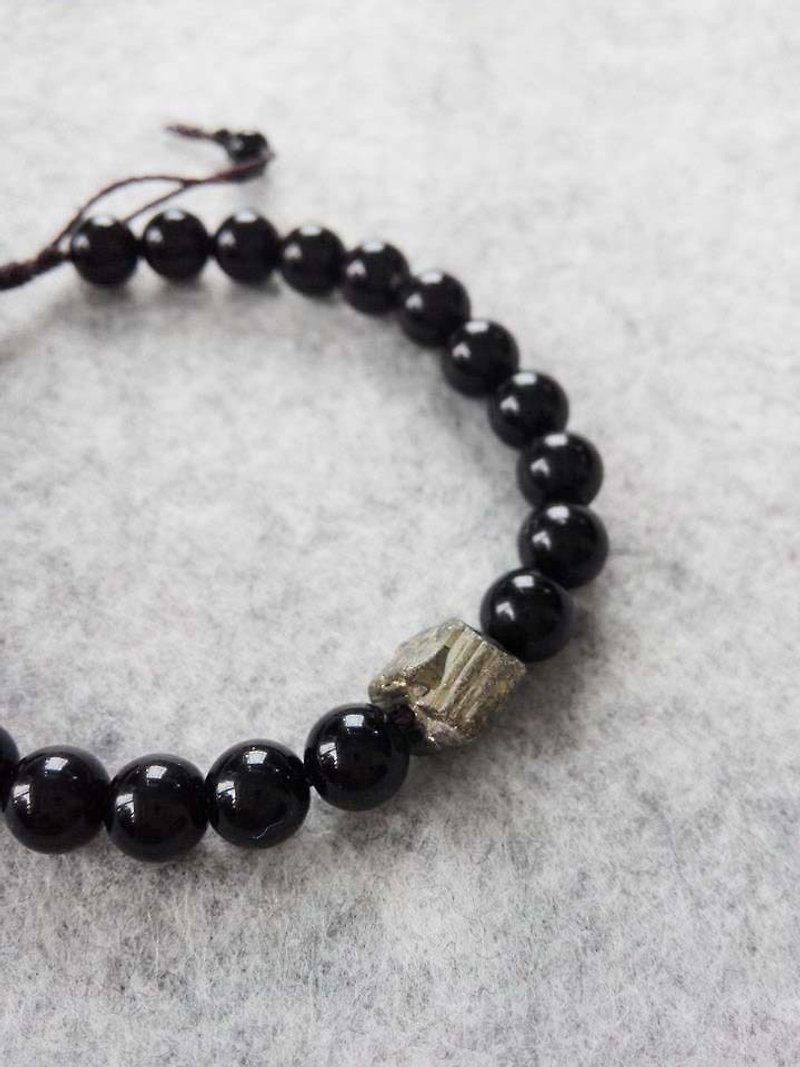 [Dark shine] Black Onyx Obsidian Pyrite Natural Stone Crystal Bracelet Bracelet Gift - สร้อยข้อมือ - เครื่องเพชรพลอย สีดำ