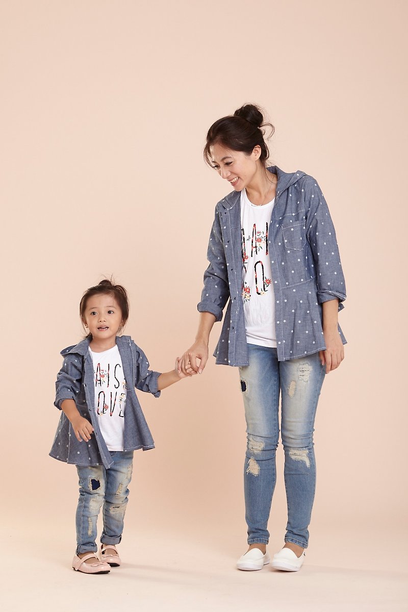 Light and sweet parent-child outfit~Slim little denim jacket - ชุดครอบครัว - ผ้าฝ้าย/ผ้าลินิน สีน้ำเงิน