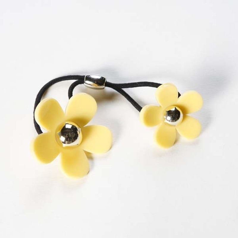 Gold Pearl Acrylic Double Flower, Hair Tress, Hair Tie-Yellow - Hair Accessories - Acrylic Yellow