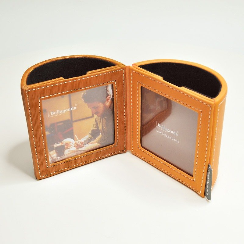 Bellagenda Open and Close Photo Frame Pen Holder Valentine's Day Gift - Pen & Pencil Holders - Faux Leather Orange