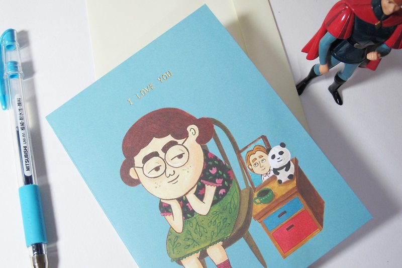 Panda Grocery Store-Glasses Girl I Love You Gold Bronzing Valentine's Day Card - การ์ด/โปสการ์ด - กระดาษ สีน้ำเงิน