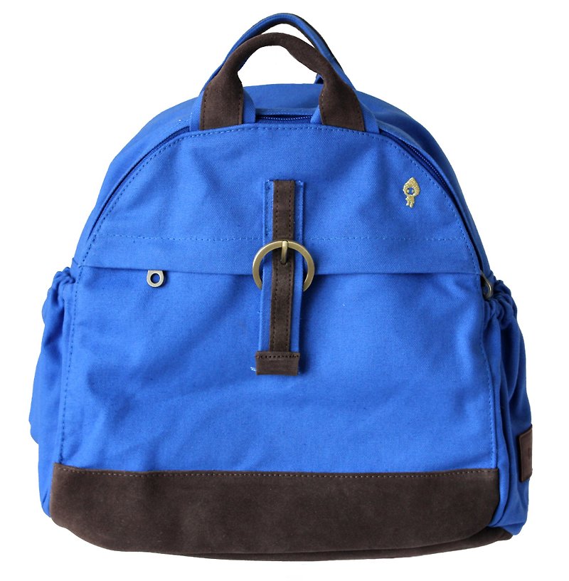 layoo to yo balls │ Royal leather waterproof canvas backpack after [Blue] - กระเป๋าเป้สะพายหลัง - วัสดุอื่นๆ สีน้ำเงิน