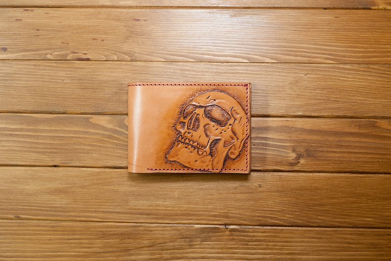 Hand-carved vegetable tanned leather short clips - Wallets - Genuine Leather Brown