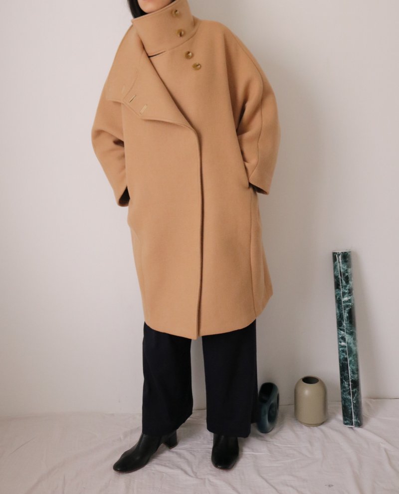 [Place an order] Cloche Coat 100% wool camel classic retro bell-shaped coat multi-color - เสื้อแจ็คเก็ต - ขนแกะ 