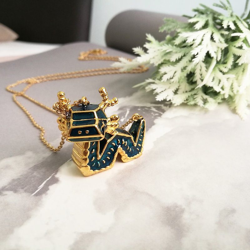 Dragon Necklace, Animal Necklace, Dragon Lover, Dragon Gifts - สร้อยคอ - โลหะ สีน้ำเงิน