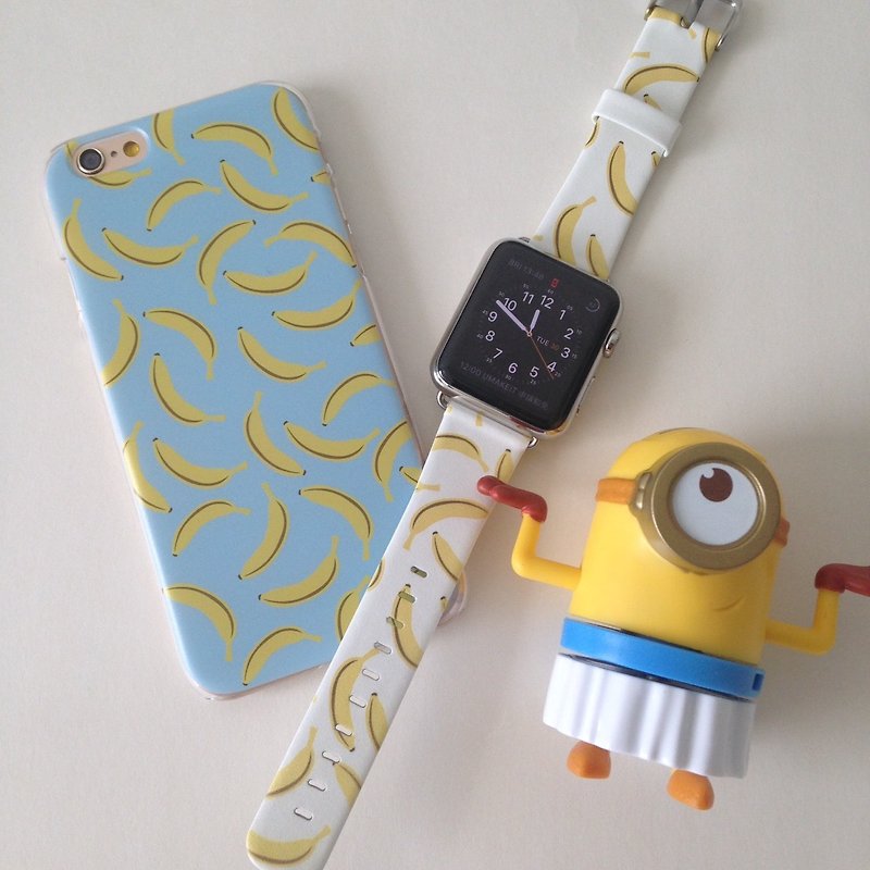 Banana White Printed on Leather watch band for Apple Watch Series 1 - 5 Fitbit - อื่นๆ - หนังแท้ 