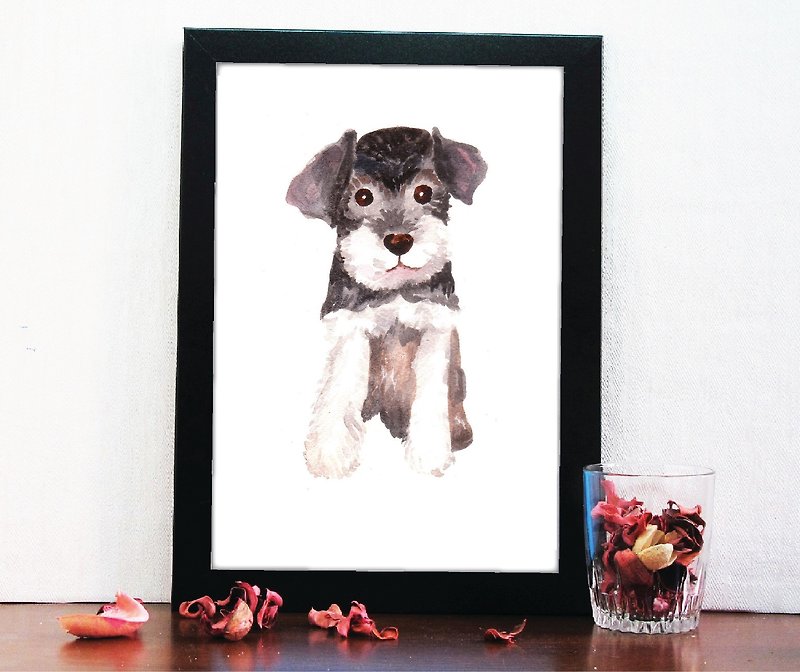 Schnauzer puppy watercolor painting painted illustration posters A4 copy - Posters - Paper 
