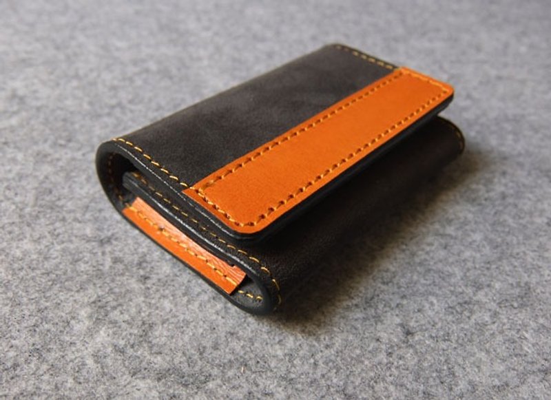 YOURS horizontal long standard leather large-capacity business card holder (can be placed in a hundred sheets) gray suede + bright orange leather - Card Holders & Cases - Genuine Leather Multicolor
