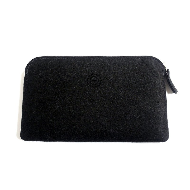 Simple multi-functional wool felt clutch bag / black ink bag. Mobile phone storage bag. Cosmetic bag. Passport bag - Clutch Bags - Wool Black