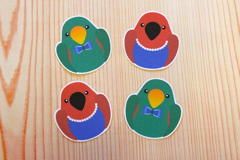 Happiness is defined. Happiness Only. Eclectus Parrot stickers extravagance family (a group of four) - Stickers - Paper 