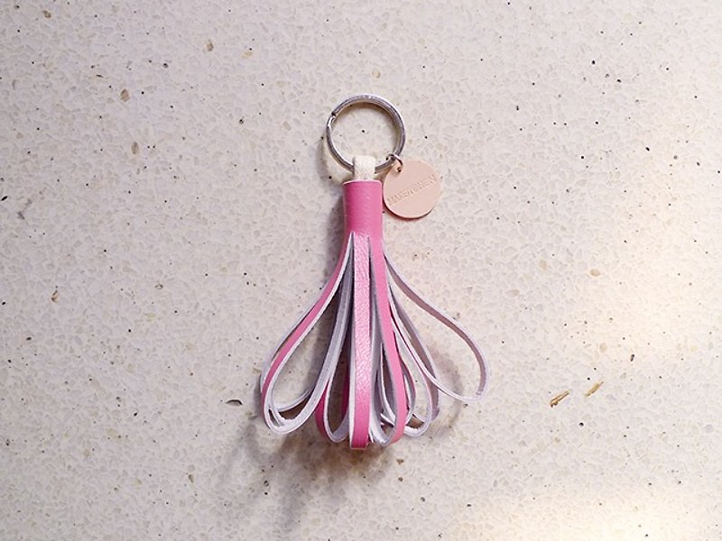 Antique pink sheepskin leather hula tassel key ring - ที่ห้อยกุญแจ - หนังแท้ สึชมพู
