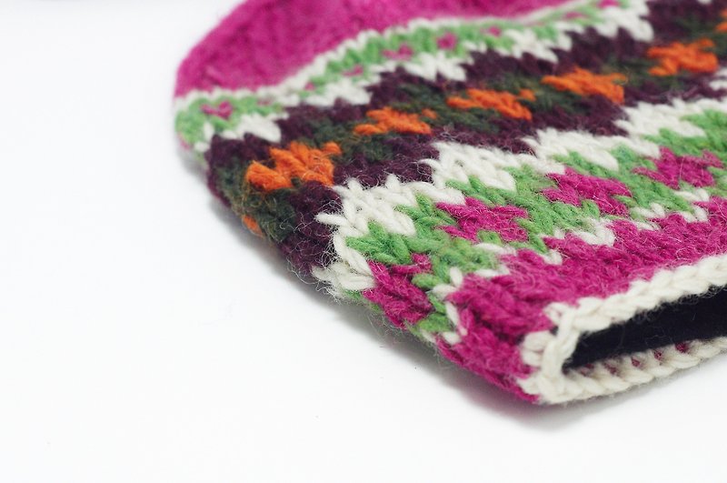 Valentine's Day gift / hand-woven pure wool hat / flight caps / knitted hat / wool hat - pink national totem (handmade limited one) - Hats & Caps - Other Materials Multicolor