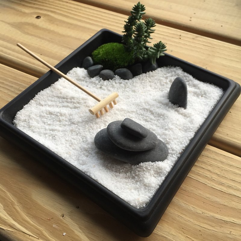 Purely natural Japanese Zen garden sand table with dry landscape potted plants Zen style gift giving handmade zen potted - Items for Display - Other Materials Gray